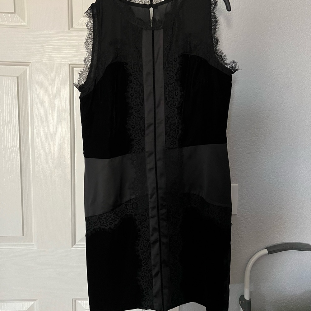 White House Black Market Black Satin Lace Mini Dress